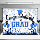 Aperturee - Aperturee White Beam Blue Sparkle Balloon Congrats Grad Backdrop